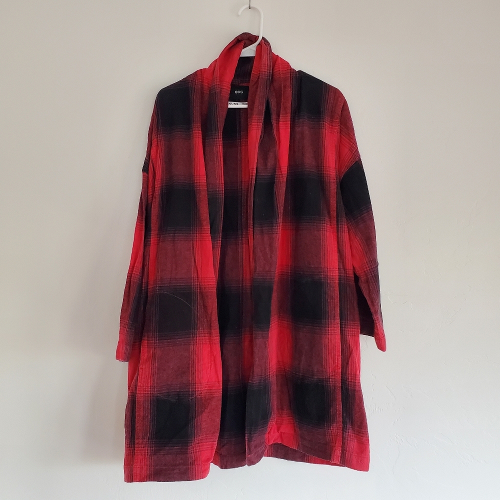 BDG Plaid Shawl Collar Duster Jacket M/L